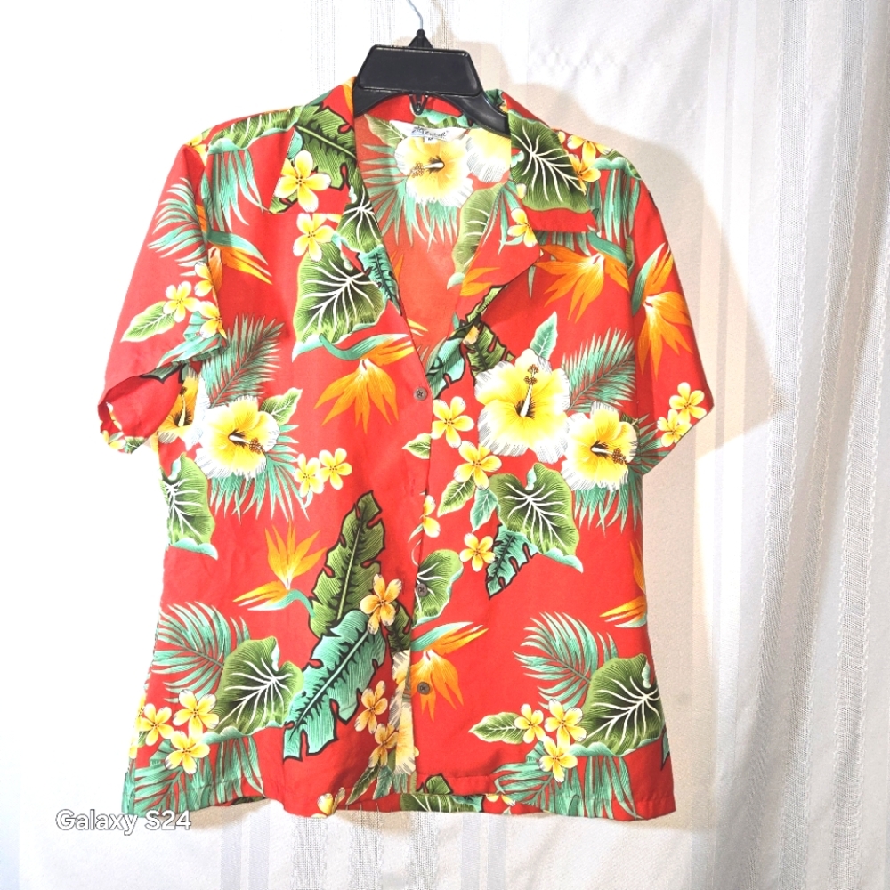 ALVISH RED TROPICAL FLORAL SHORT SLEEVE BUTTON DOWN SHIRT MEN'S SIZE MED ALOHA